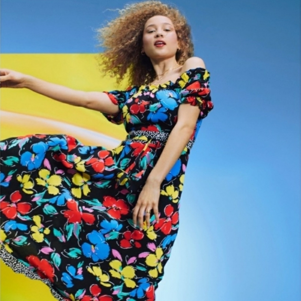 Rixo Floral Off Shoulder Puff Sleeve Dress Size 0 - Picture 4 of 10